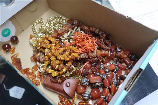 Mixed costume jewellery including amber, coral etc.